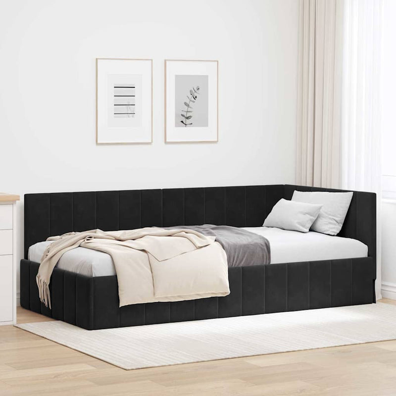 Cadru de pat colțar cu headboard Negru 90 cm x 190 cm Catifea