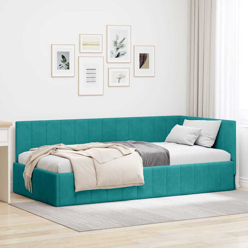Cadru de pat colțar cu headboard Turcoaz 90 cm x 190 cm Catifea