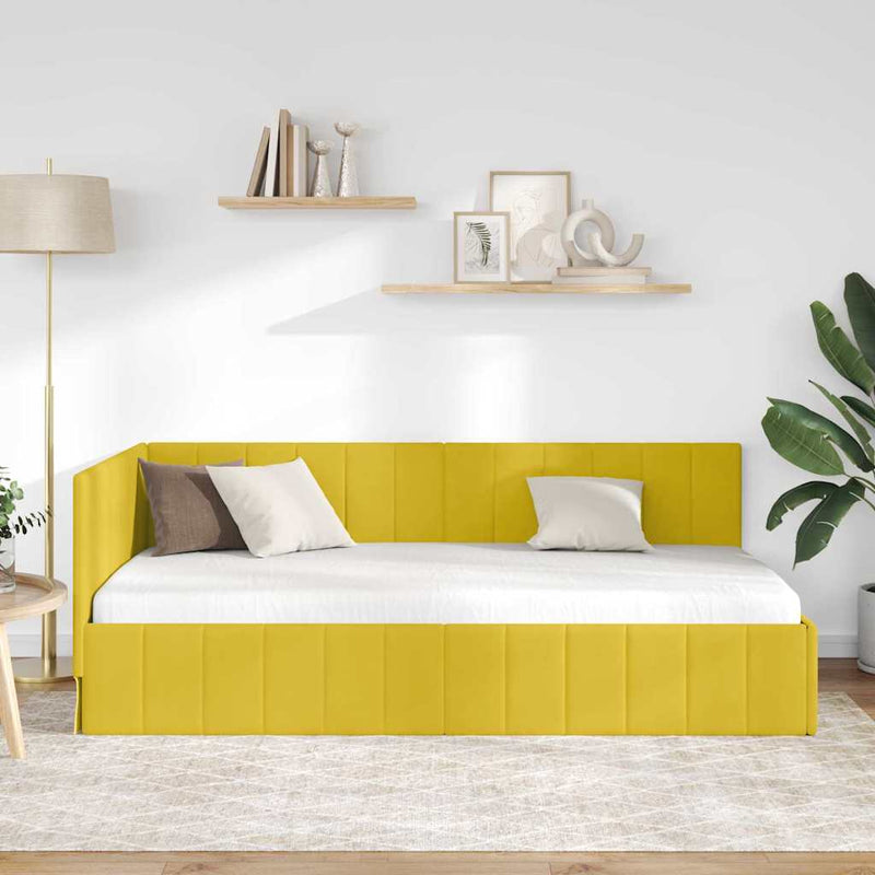 Cadru de pat colțar cu headboard Galben 90 cm x 200 cm Catifea