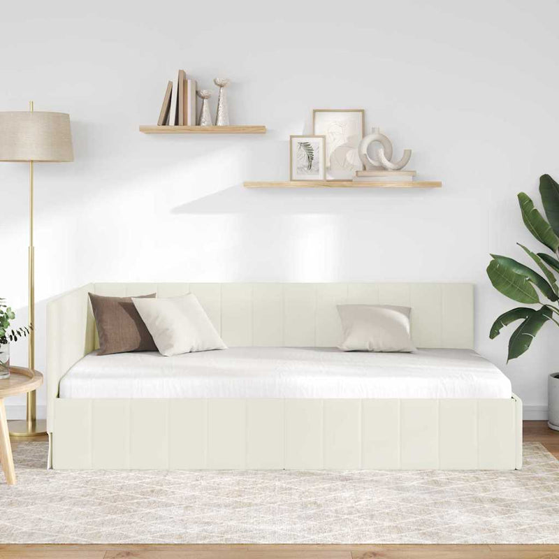 Cadru de pat colțar cu headboard Crem 90 cm x 200 cm Catifea