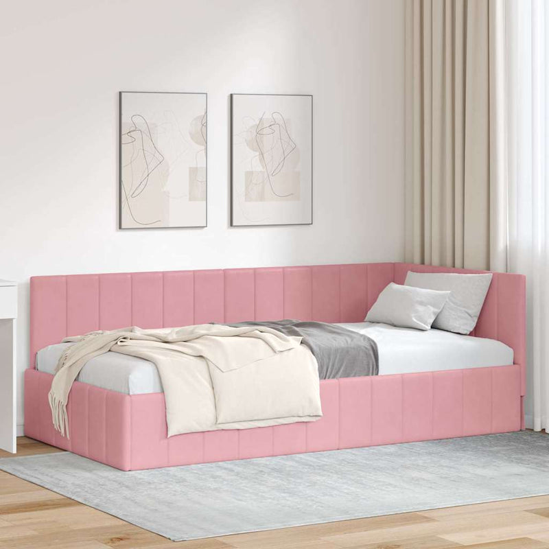 Cadru de pat colțar cu headboard Roz 100 cm x 200 cm Catifea