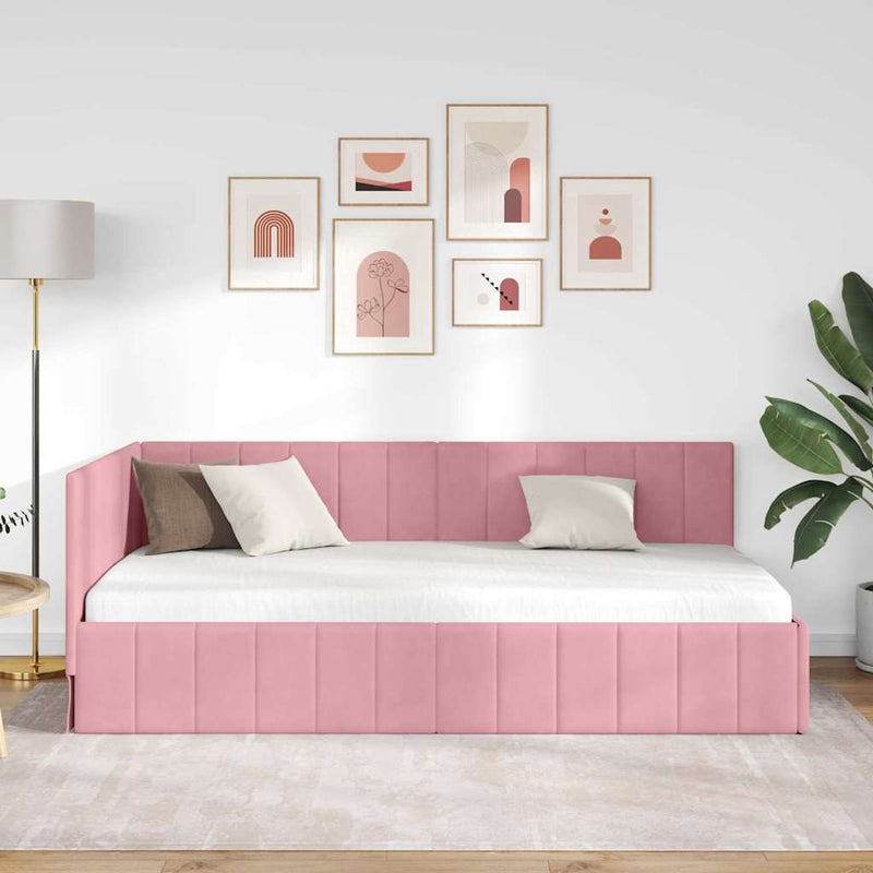 Cadru de pat colțar cu headboard Roz 100 cm x 200 cm Catifea