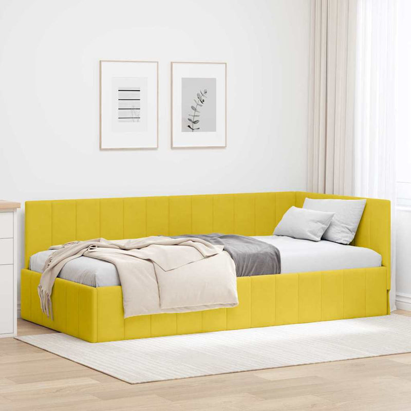 Cadru de pat colțar cu headboard Galben 100 cm x 200 cm Catifea