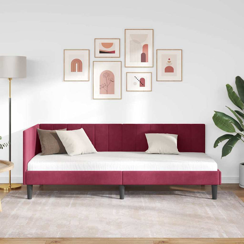 Cadru de pat colțar Roșu Vin 80 cm x 200 cm Catifea
