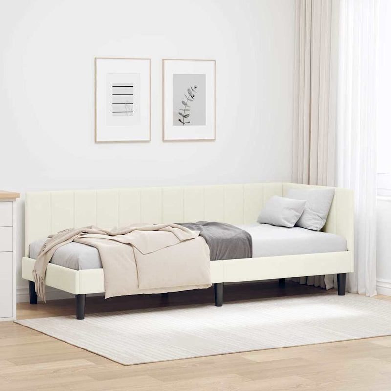 Cadru de pat colțar cu headboard Crem 80 cm x 200 cm Catifea