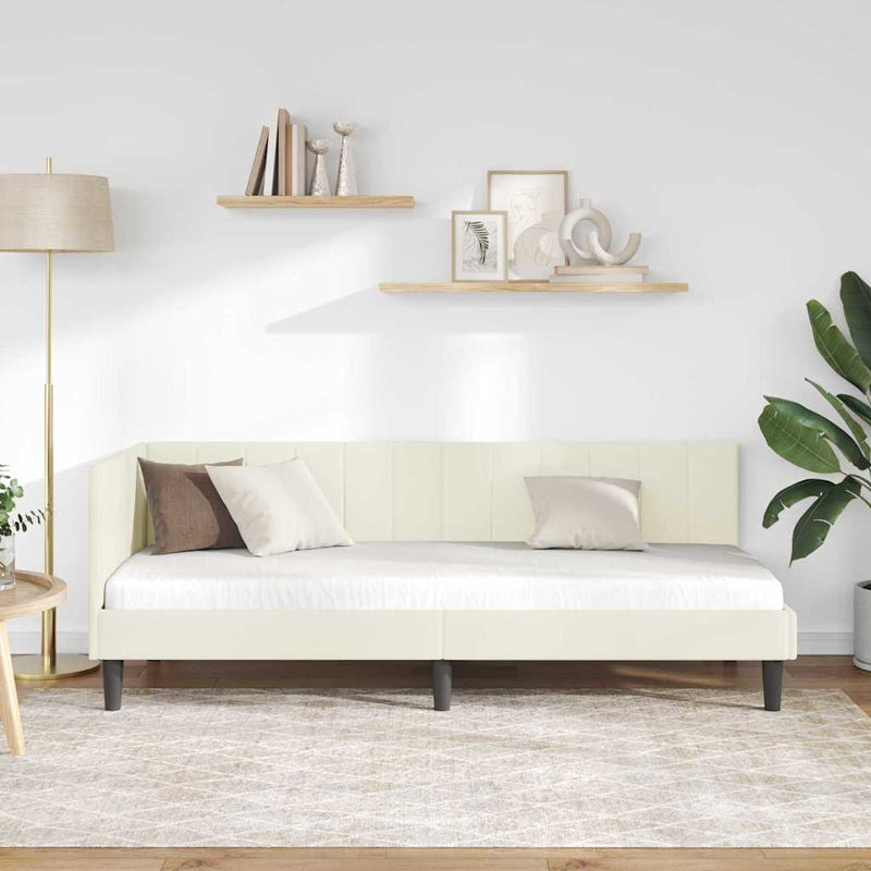 Cadru de pat colțar cu headboard Crem 80 cm x 200 cm Catifea