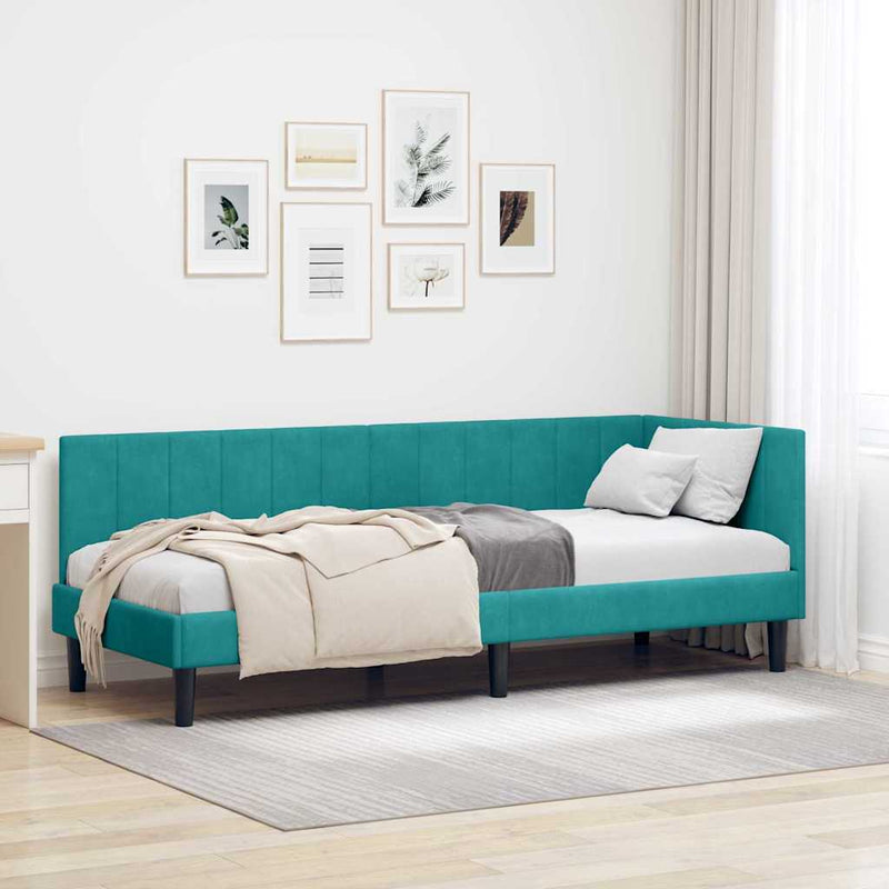 Cadru de pat colțar cu headboard Turcoaz 80 cm x 200 cm Catifea