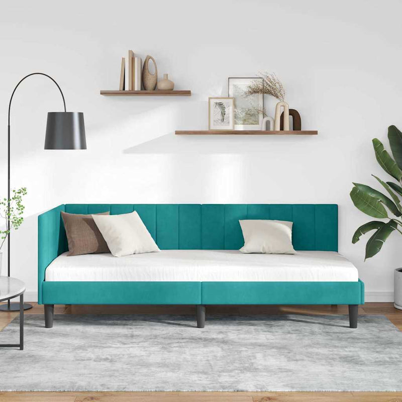 Cadru de pat colțar cu headboard Turcoaz 80 cm x 200 cm Catifea
