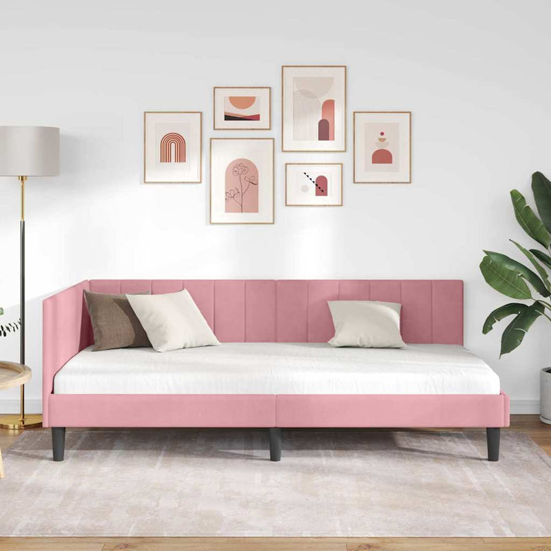 Cadru de pat colțar cu headboard Roz 90 cm x 190 cm Catifea