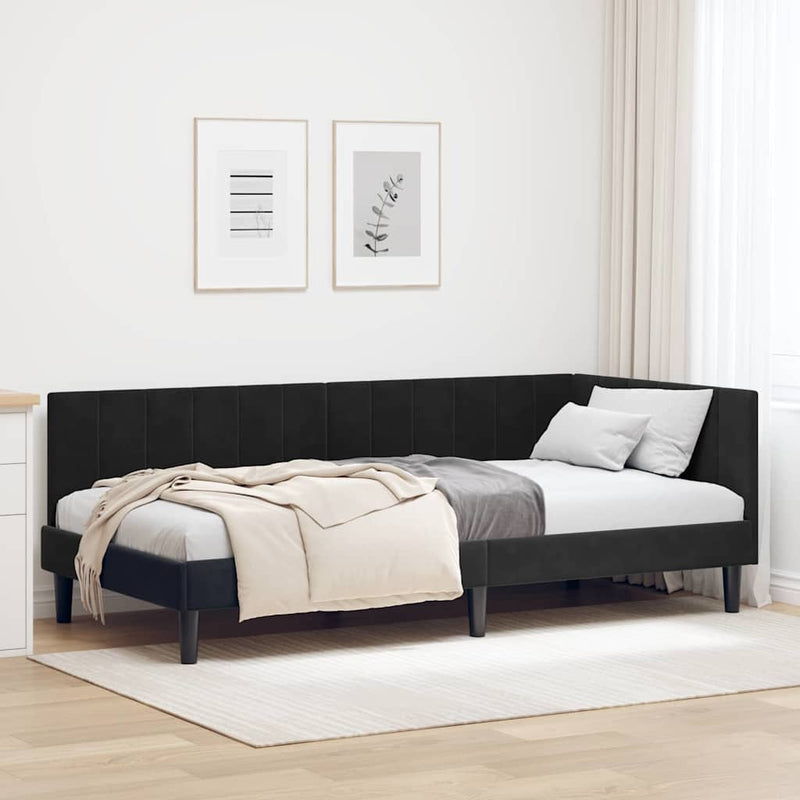 Cadru de pat colțar cu headboard Negru 90 cm x 190 cm Catifea