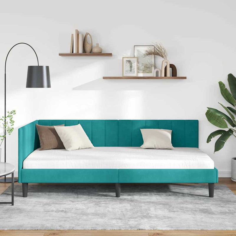 Cadru de pat colțar cu headboard Turcoaz 90 cm x 190 cm Catifea