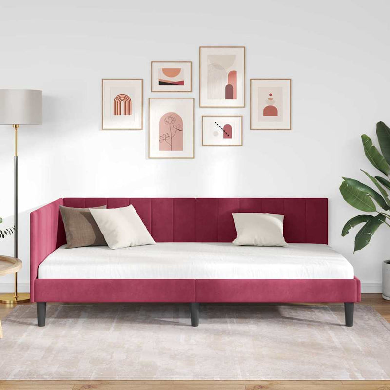 Cadru de pat colțar Roșu Vin 90 cm x 200 cm Catifea