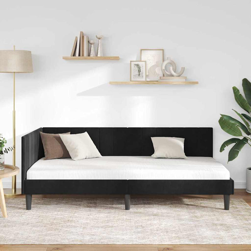 Cadru de pat colțar cu headboard Negru 90 cm x 200 cm Catifea