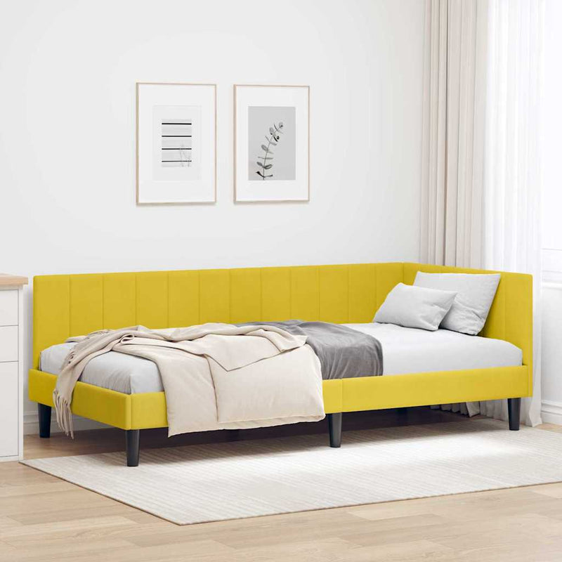 Cadru de pat colțar cu headboard Galben 90 cm x 200 cm Catifea