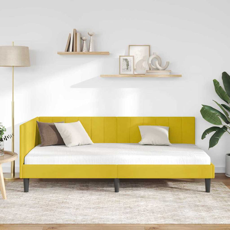Cadru de pat colțar cu headboard Galben 90 cm x 200 cm Catifea