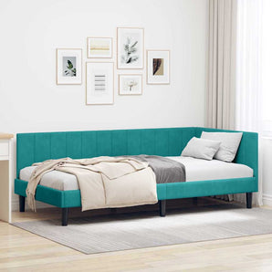 Cadru de pat colțar cu headboard Turcoaz 90 cm x 200 cm Catifea