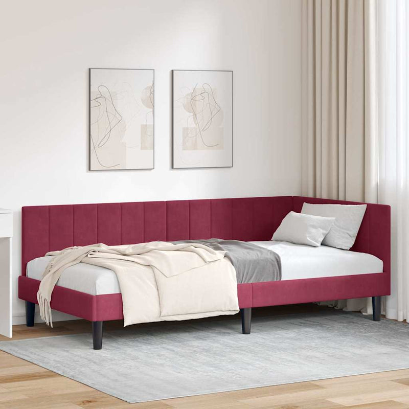 Cadru de pat colțar Roșu Vin 100 cm x 200 cm Catifea