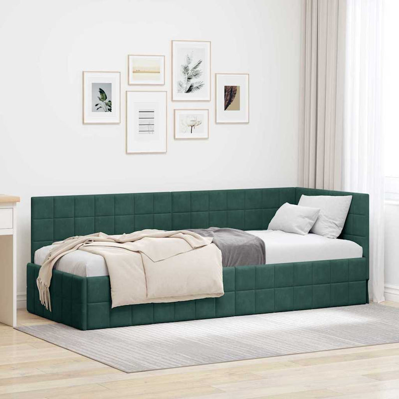 Cadru de pat colțar Verde închis 80 cm x 200 cm Catifea