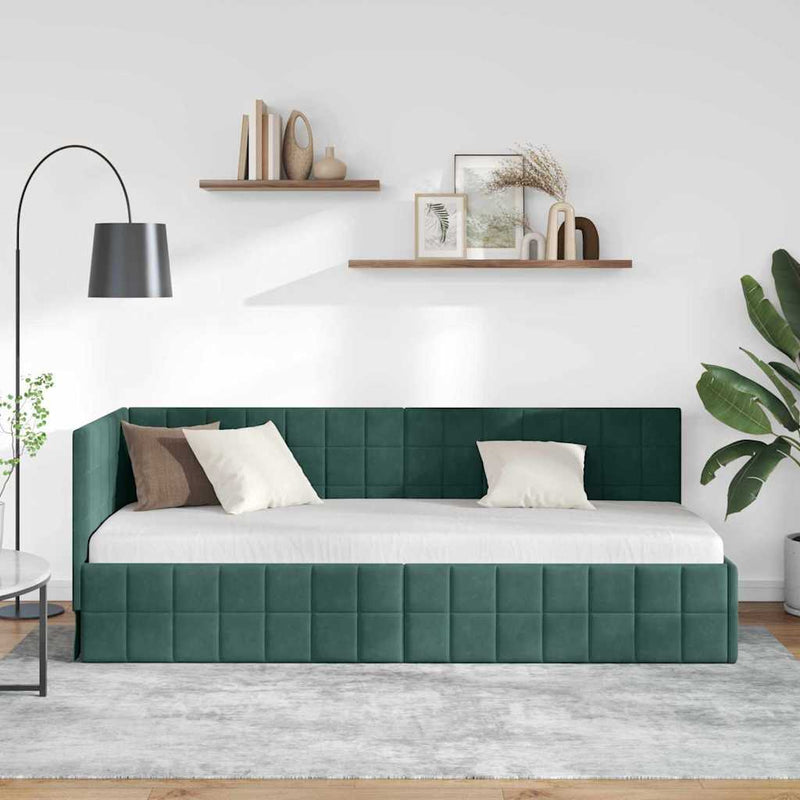 Cadru de pat colțar Verde închis 80 cm x 200 cm Catifea