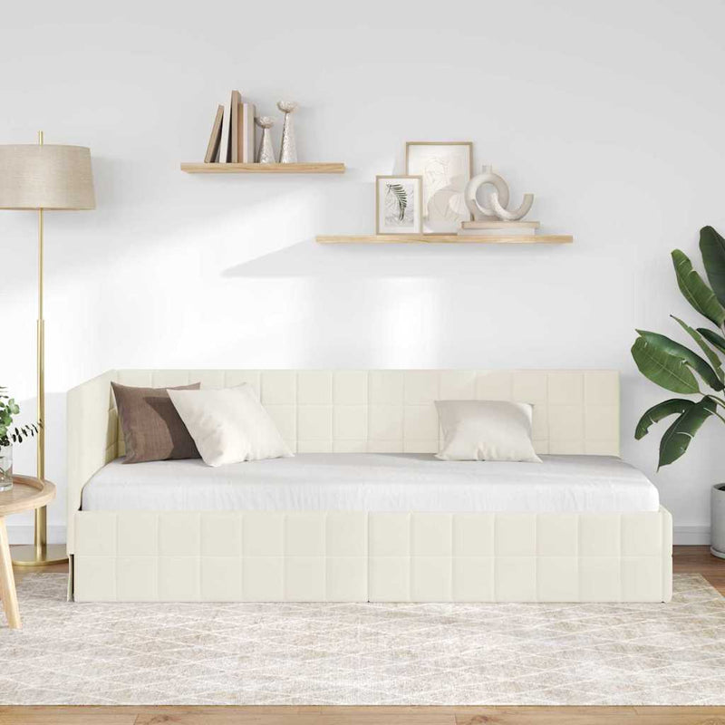 Cadru de pat colțar cu headboard Crem 80 cm x 200 cm Catifea