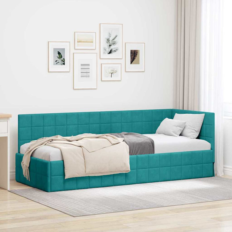 Cadru de pat colțar cu headboard Turcoaz 80 cm x 200 cm Catifea