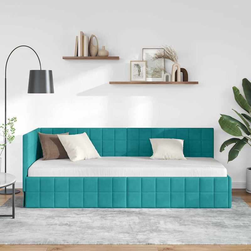 Cadru de pat colțar cu headboard Turcoaz 80 cm x 200 cm Catifea