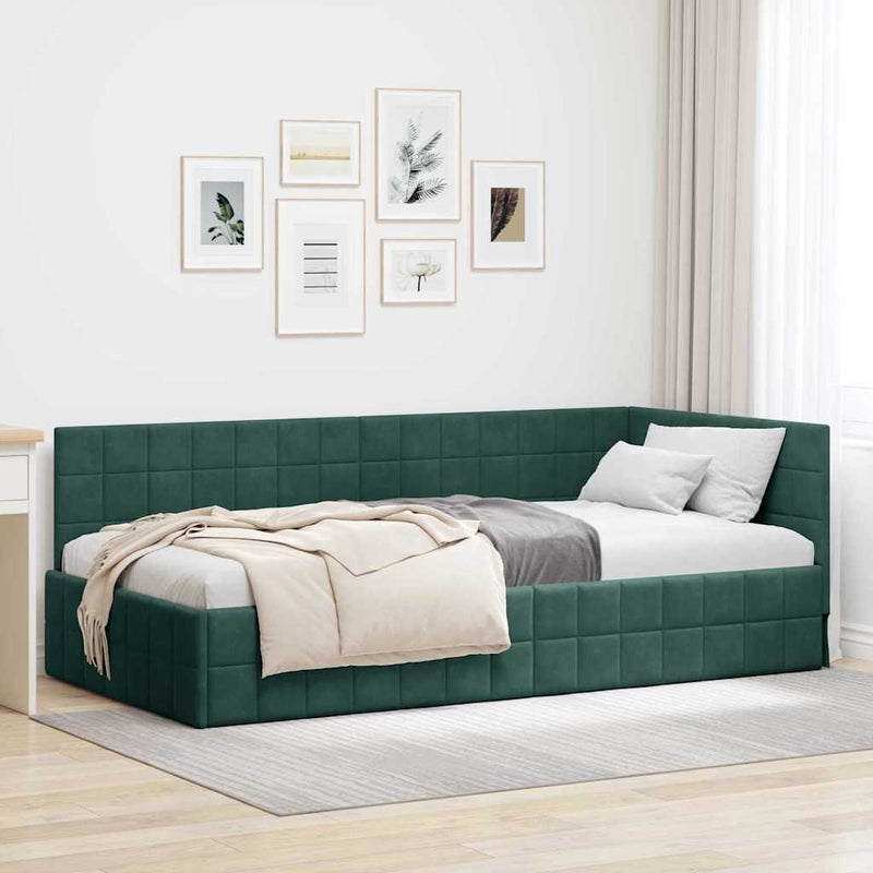 Cadru de pat colțar Verde închis 90 cm x 190 cm Catifea