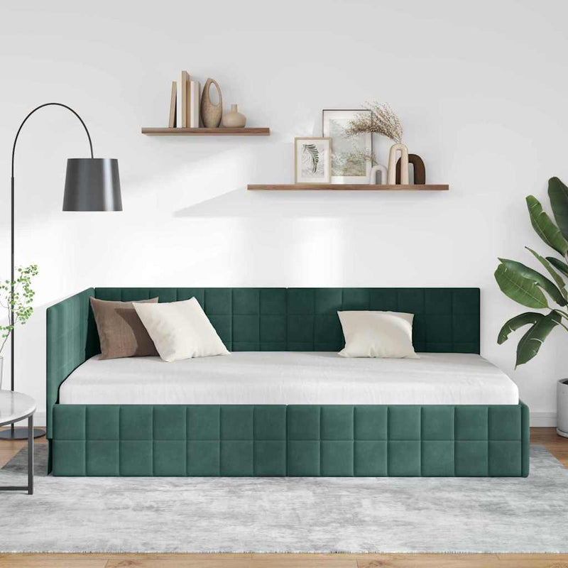 Cadru de pat colțar Verde închis 90 cm x 190 cm Catifea