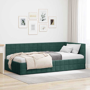 Cadru de pat colțar Verde închis 90 cm x 200 cm Catifea