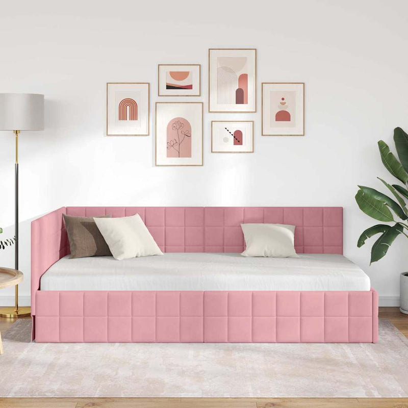 Cadru de pat colțar cu headboard Roz 90 cm x 200 cm Catifea