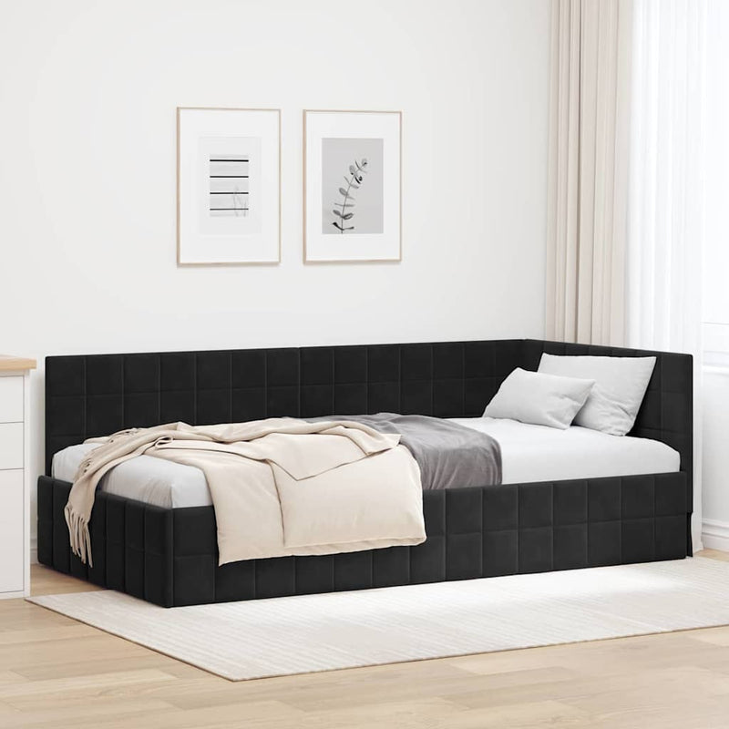 Cadru de pat colțar cu headboard Negru 90 cm x 200 cm Catifea