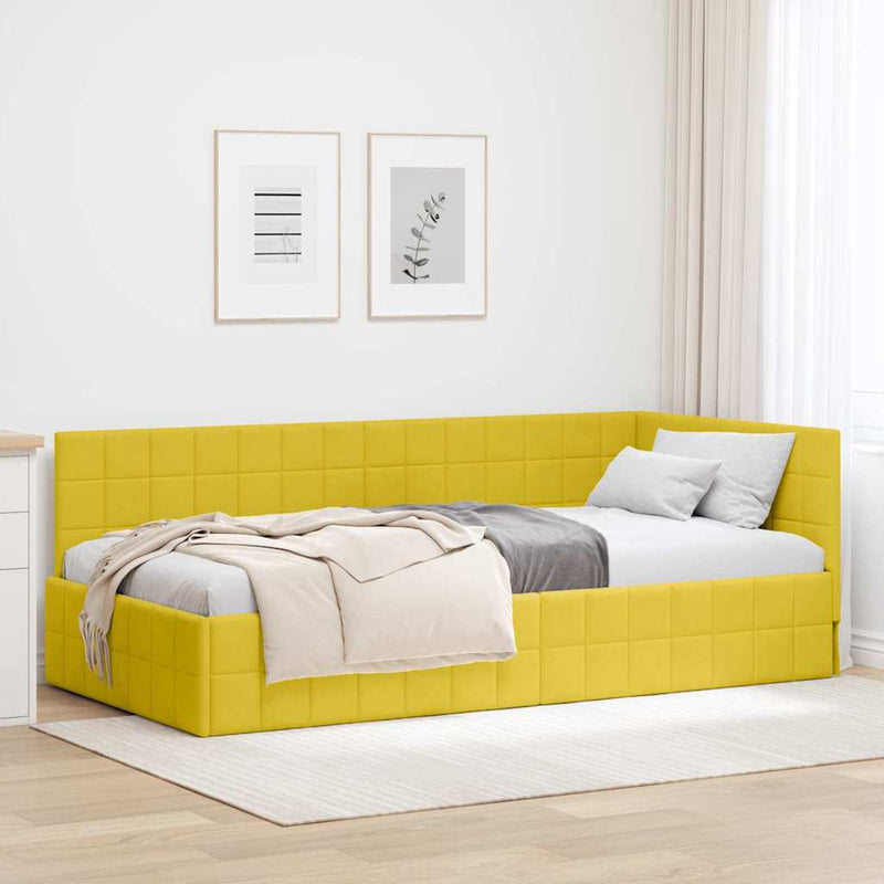 Cadru de pat colțar cu headboard Galben 90 cm x 200 cm Catifea