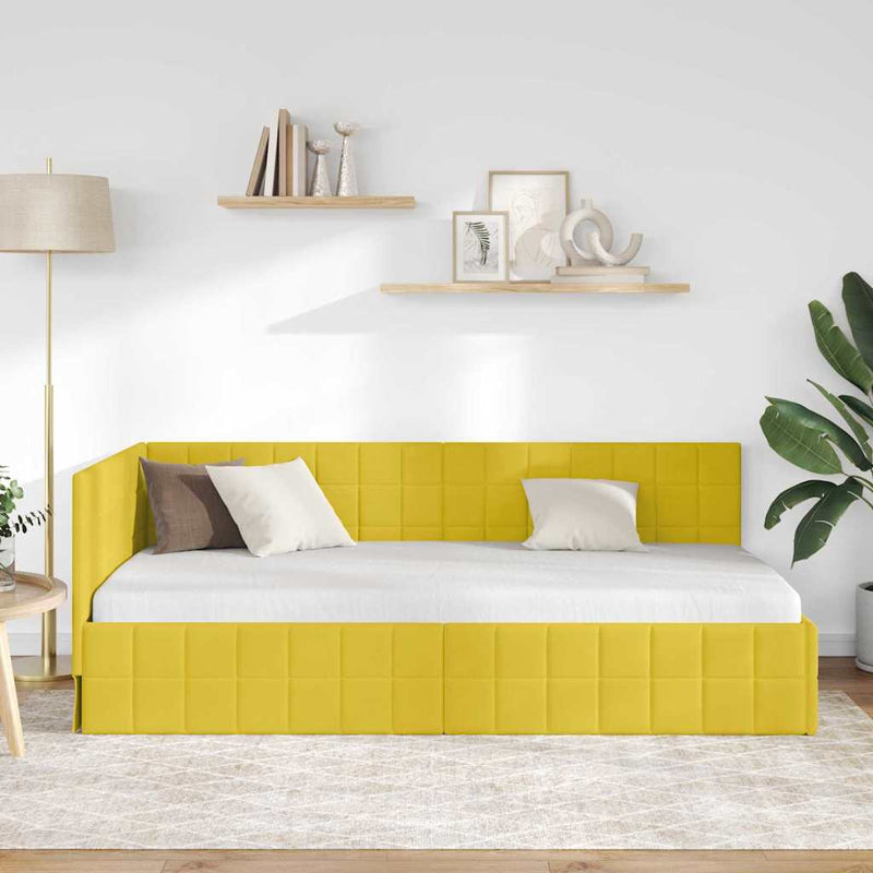 Cadru de pat colțar cu headboard Galben 90 cm x 200 cm Catifea