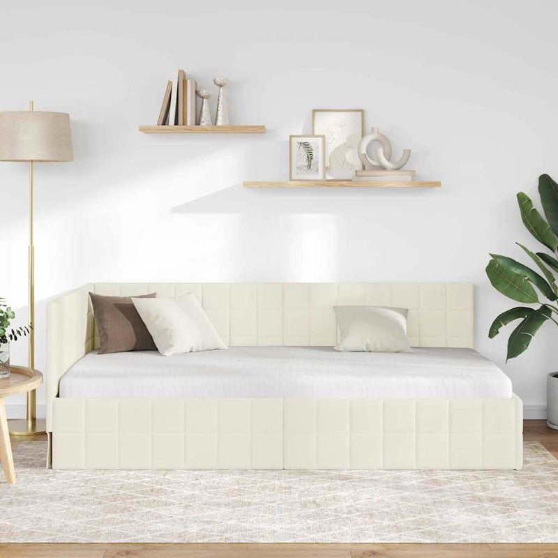 Cadru de pat colțar cu headboard Crem 100 cm x 200 cm Catifea