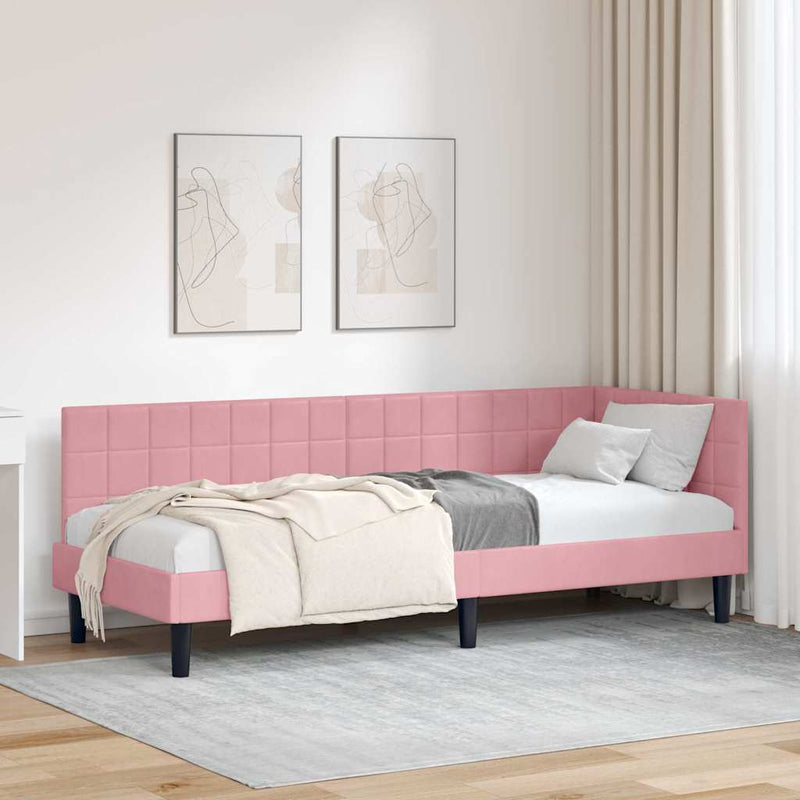 Cadru de pat colțar cu headboard Roz 80 cm x 200 cm Catifea