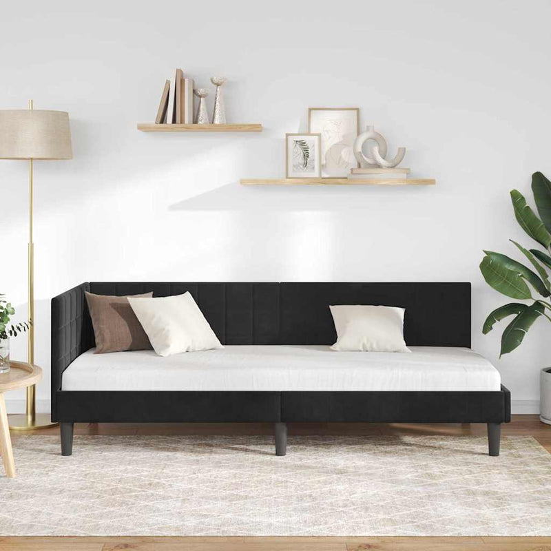 Cadru de pat colțar cu headboard Negru 80 cm x 200 cm Catifea