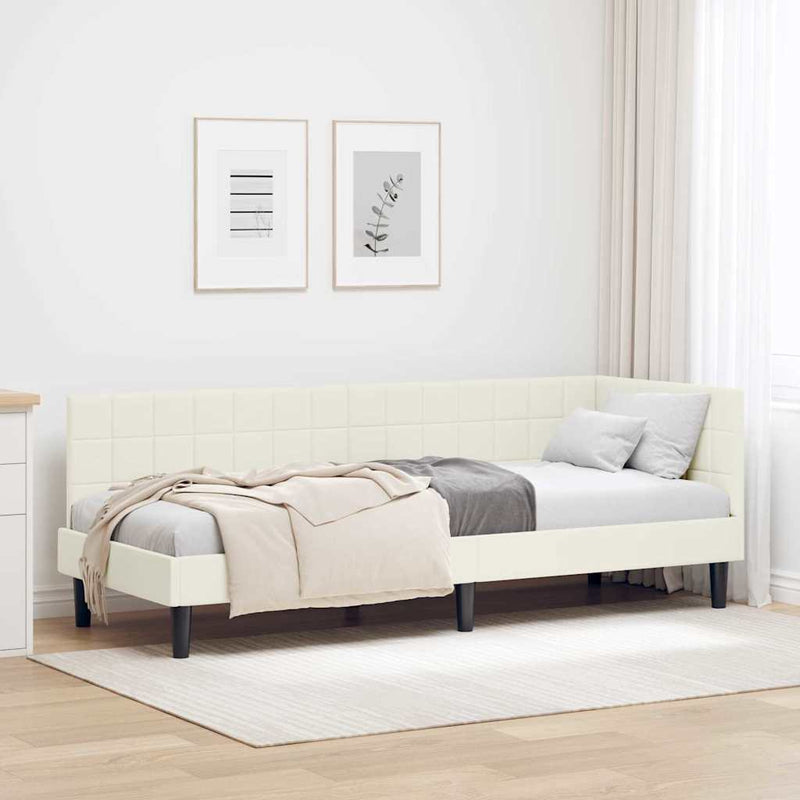 Cadru de pat colțar cu headboard Crem 80 cm x 200 cm Catifea