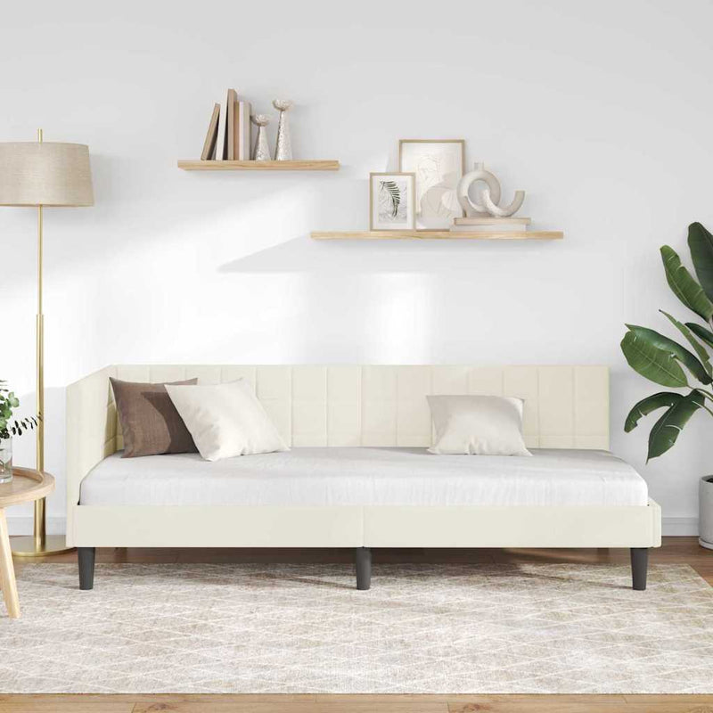 Cadru de pat colțar cu headboard Crem 80 cm x 200 cm Catifea