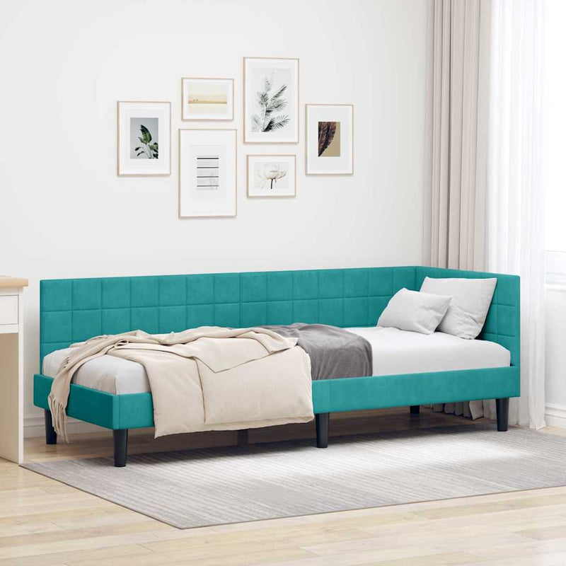 Cadru de pat colțar cu headboard Turcoaz 80 cm x 200 cm Catifea
