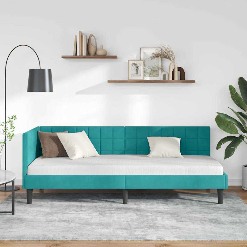 Cadru de pat colțar cu headboard Turcoaz 80 cm x 200 cm Catifea