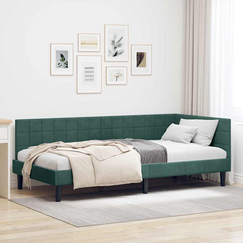 Cadru de pat colțar Verde închis 90 cm x 190 cm Catifea