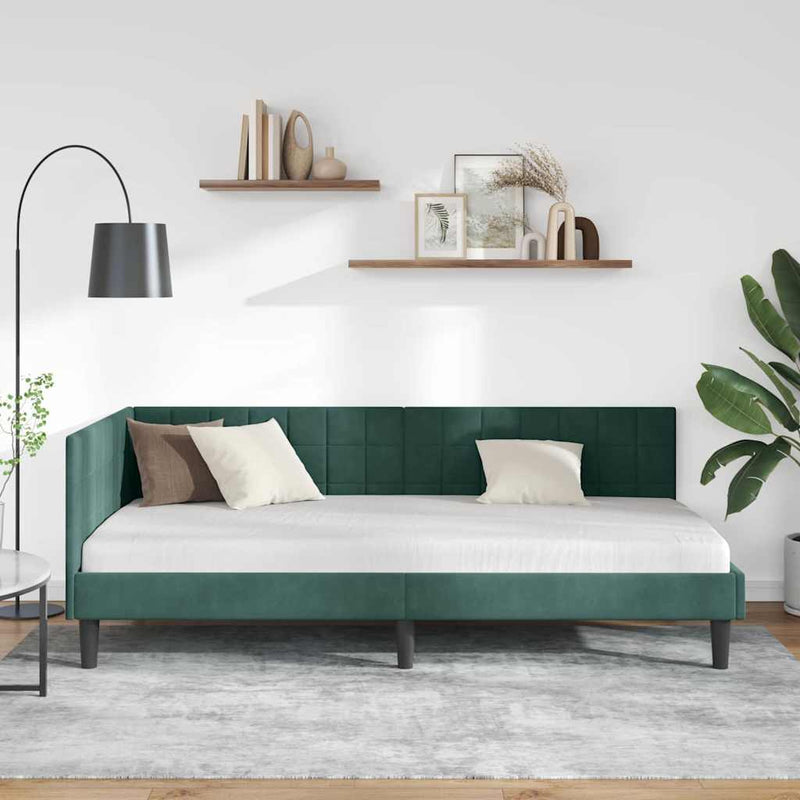 Cadru de pat colțar Verde închis 90 cm x 190 cm Catifea
