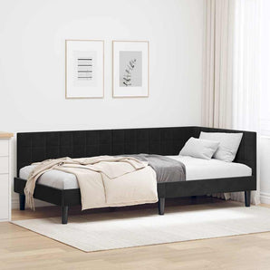Cadru de pat colțar cu headboard Negru 90 cm x 190 cm Catifea
