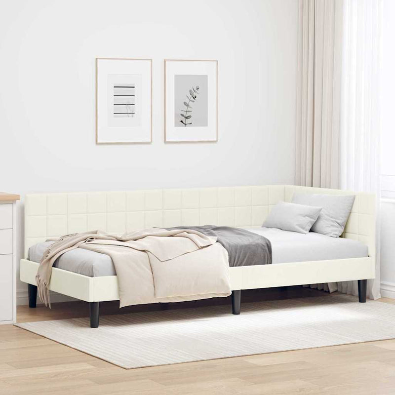 Cadru de pat colțar cu headboard Crem 90 cm x 190 cm Catifea