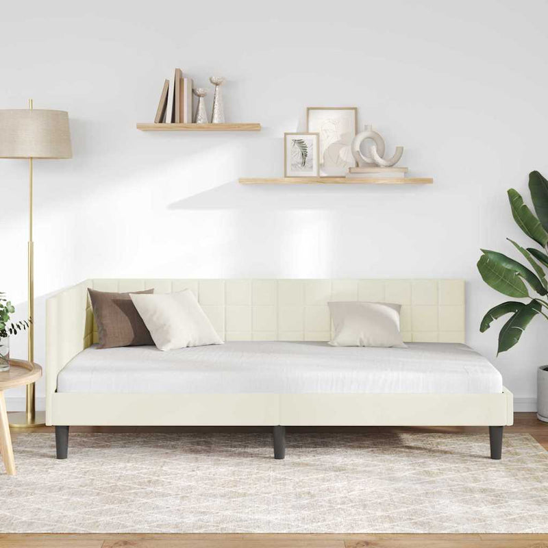 Cadru de pat colțar cu headboard Crem 90 cm x 190 cm Catifea