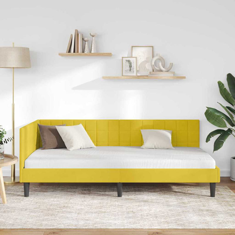 Cadru de pat colțar cu headboard Galben 90 cm x 200 cm Catifea