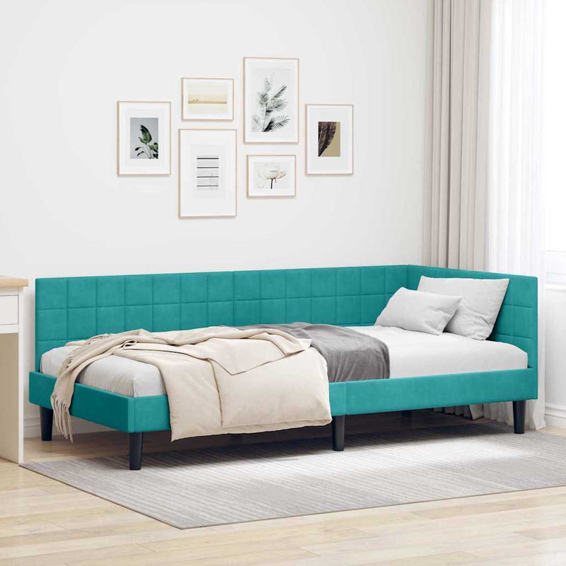 Cadru de pat colțar cu headboard Turcoaz 90 cm x 200 cm Catifea