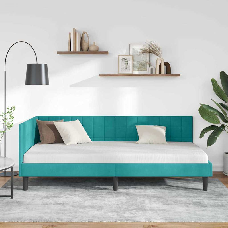 Cadru de pat colțar cu headboard Turcoaz 90 cm x 200 cm Catifea