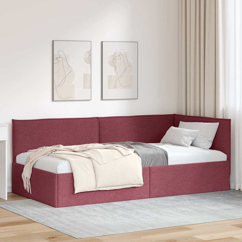 Cadru de pat colțar cu headboard Roșu Vin 80 x 200 cm țesătură
