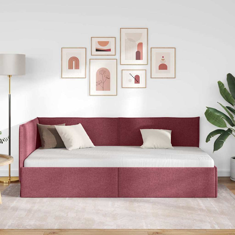 Cadru de pat colțar cu headboard Roșu Vin 80 x 200 cm țesătură